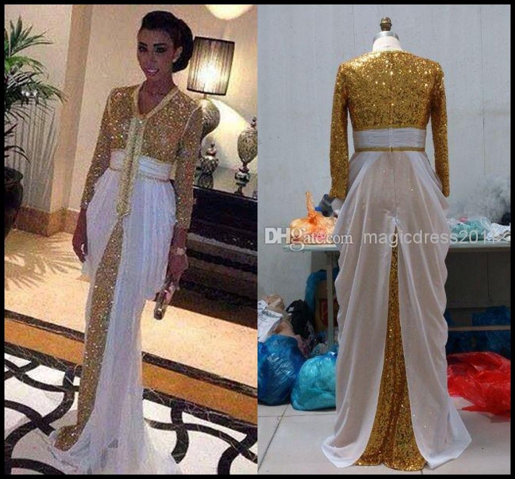 white and gold kaftan dress