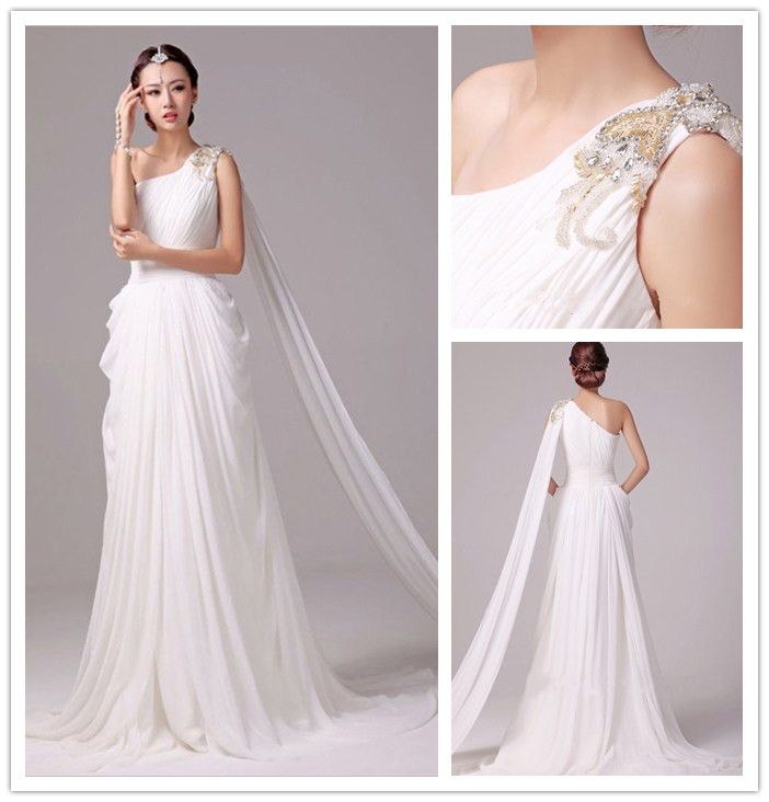 one shoulder greek goddess dress