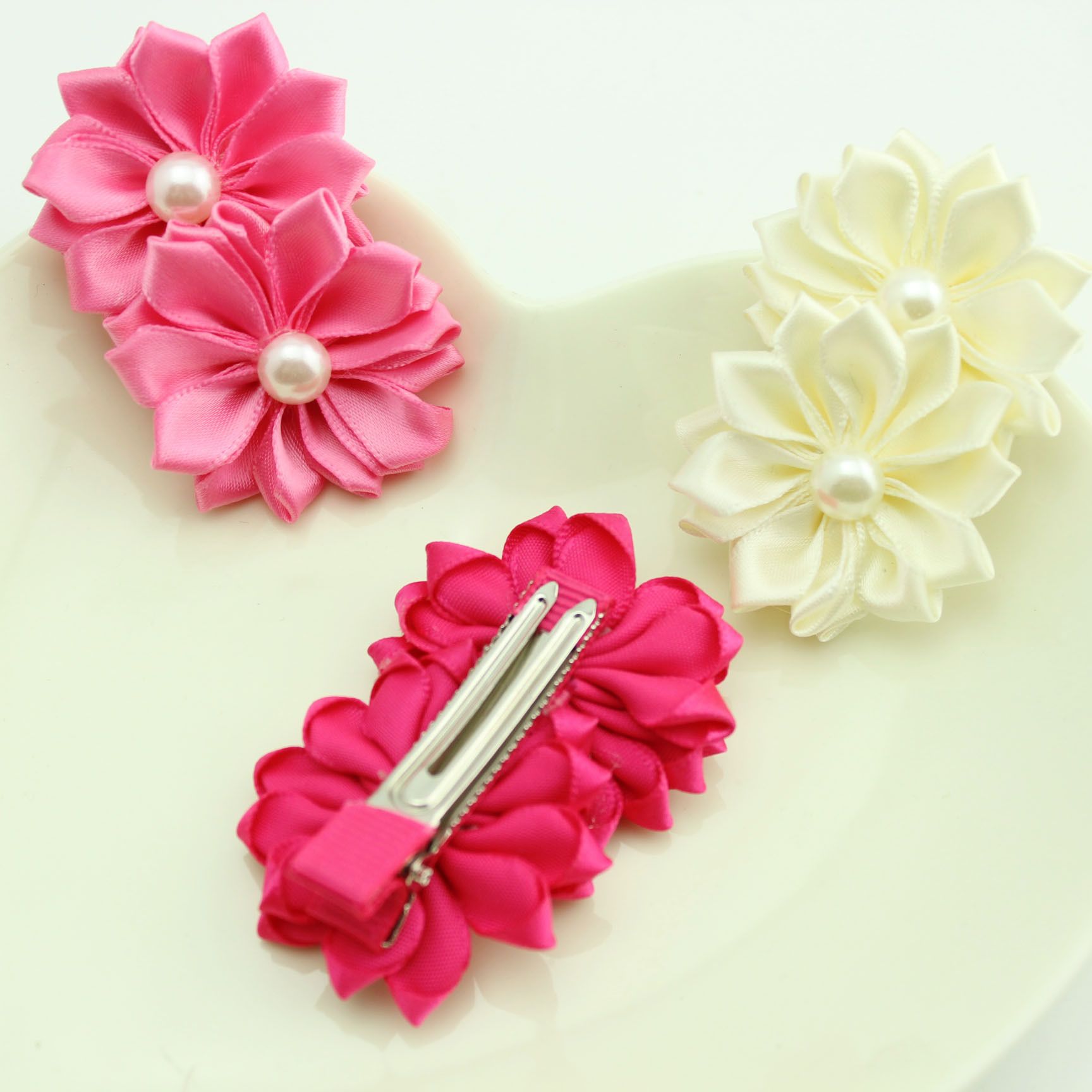 satin flower hair clips
