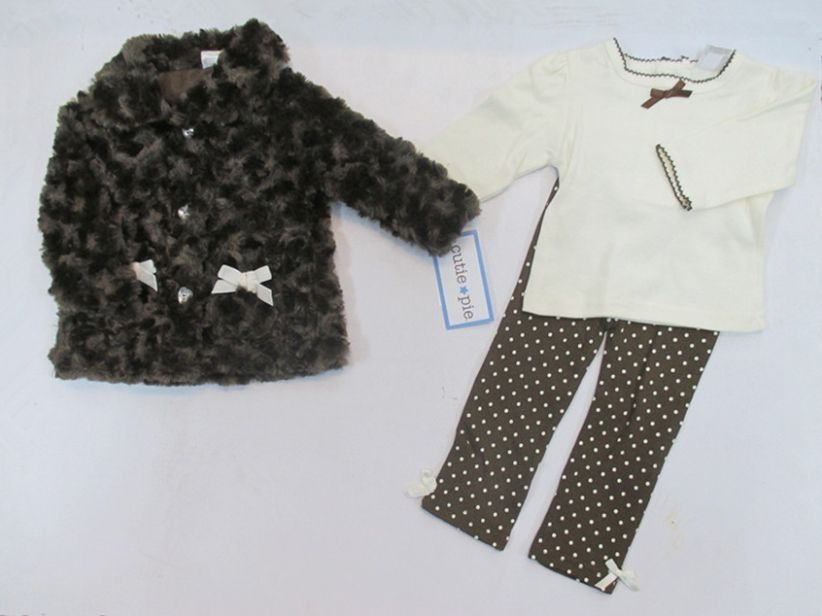 2015年冬の赤ちゃんガールズスーツ子供子供たちづくりコート+ Tシャツ+パンツ衣装3個セット女の子服＃3503
