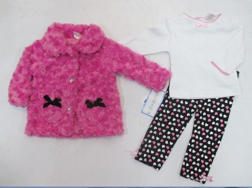 2015 le neonate invernali si adattano ai bambini imposta cappotto + maglietta + pantaloni abiti set vestiti ragazze # 3503