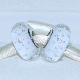 -925 стерлингового серебра винт ядро белый шипучесть муранского стекла шарик Fit Европейский Pandora ювелирные изделия браслет ожерелья DH253