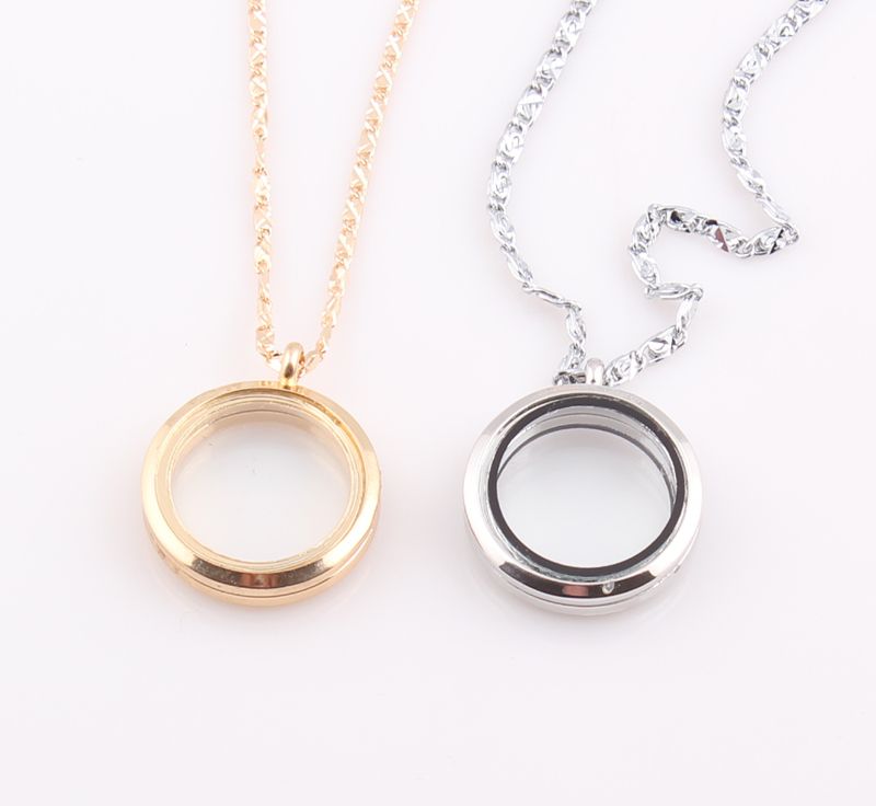 Wholesale Round Magnetic Floating Locket Necklace Glass Floating Charm Memory Locket Pendant ...