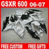 7 gåvor karosseriuppsättning för 06 07 Suzuki injektionsmålar GSXR 600 All Glossy Black Fairing Kit 2006 GSXR600 2007 K6 GSX-R600 HY11