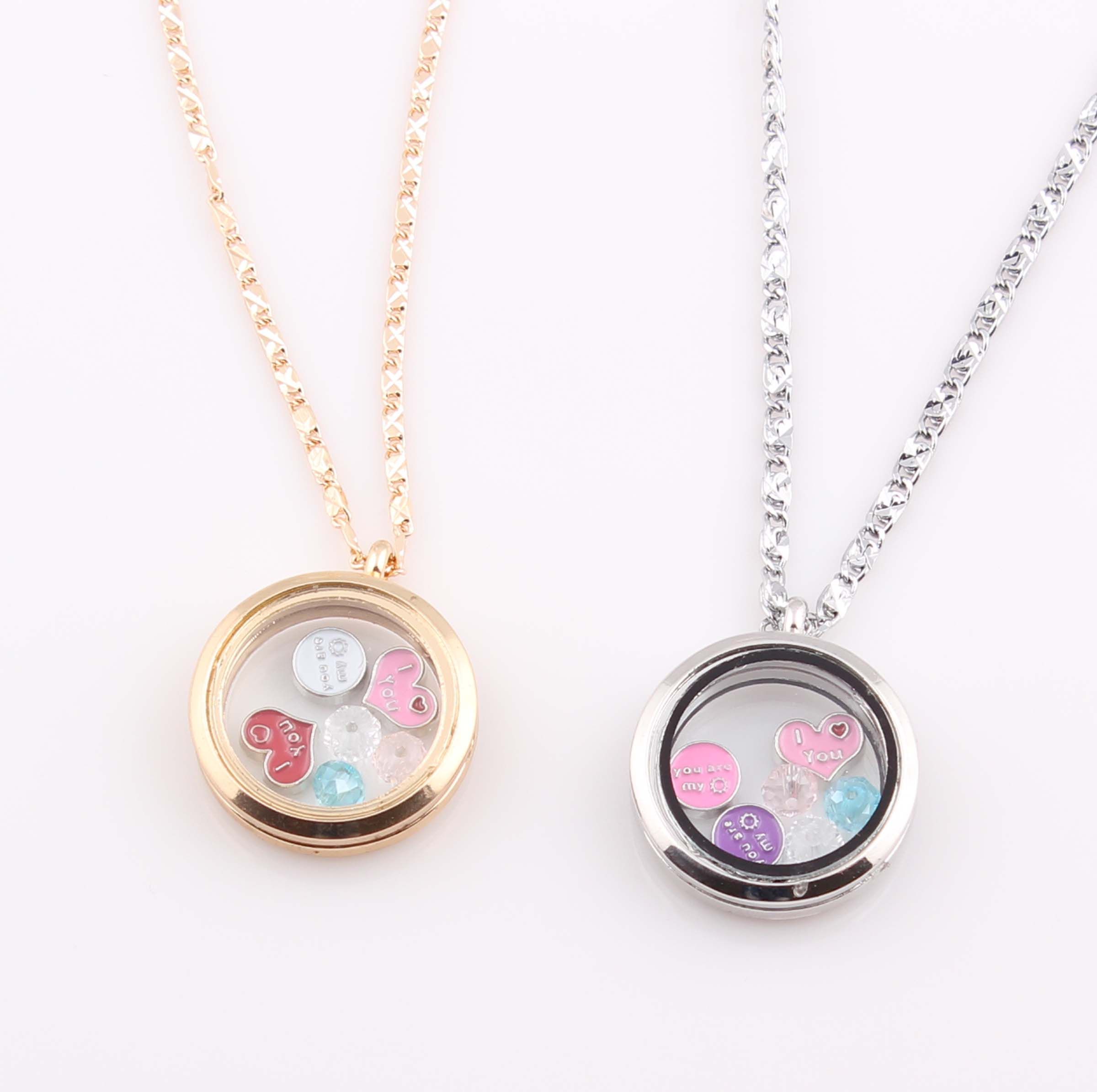 Round Floating Locket Necklace Glass Floating Charms Memory