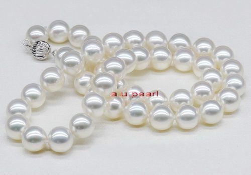 

Fine Pearls Jewelry 19"10-11mm REAL south sea white pearl necklace 925silver