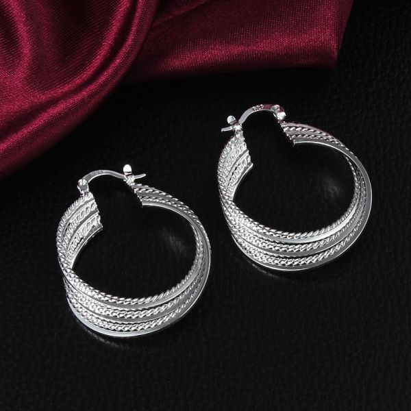 2014 تصميم جديد مجوهرات رخيصة أعلى جودة 925 Sterling Silver Hoop أقراط الأزياء الكلاسيكية Party Style6610077