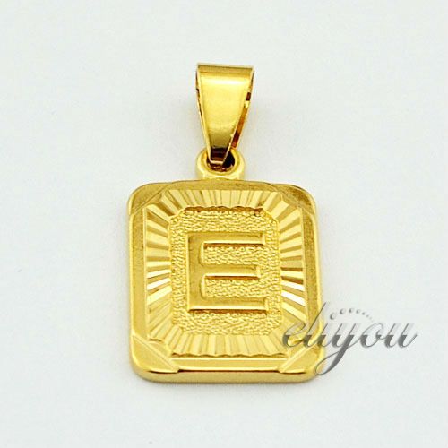

New Fashion Jewelry Mens Womens Square Pendant w "E" Letter 18K Yellow Gold Filled Pendant Necklace Free Shipping DJP25