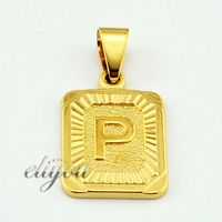 New Fashion Jewelry Mens Womens Square Pendant w &quot;P&quot; Letter 18K Yellow Gold Filled Pendant Necklace Free Shipping DJP36