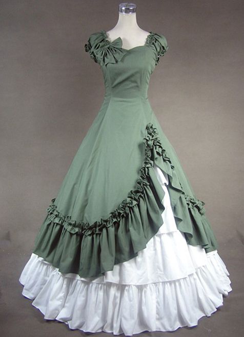 High Quality Green And White Sweetheart Cotton Victorian Dresses ...