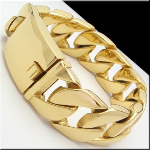 

Gold/Silver pick Colour Huge Heavy 174g Cuban Curb Chain Stainless Steel Bracelet 8.5" 26mm Best Quality