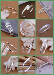 Fashion 50 Kinds Women's 925 Silver Bangle Bracelets Jewellery Mix 50 Style 925 Silver Shining Women's Bangle Bracelets 20pcs/lot