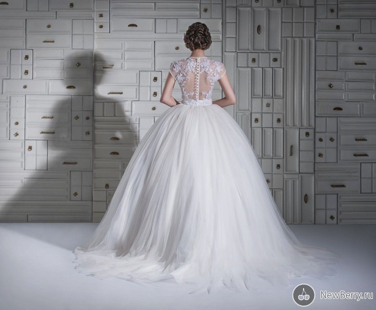 2019 A Bola Linha vestido de casamento Vestidos Jewel apliques plissada Tulle Sheer-Illusion Lace botão até o chão vestidos de noiva Custom Made