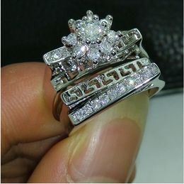 Size 5/6/7/8/9/10 Fashion jewelry High quality 10kt white gold filled white topaz women wedding Ring set gift