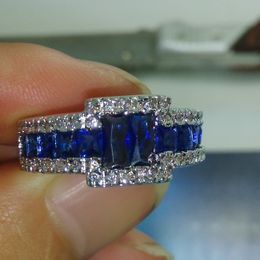 FREE SHIPPING Size 9/10/11 100% Brand new Fashion Jewelry 10kt white gold filled Blue Sapphire Gem Men Wedding Ring