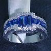 Tamanho frete grátis 9/10/11 100% nova moda jóias 10kt ouro branco cheio azul safira gem homens anel de casamento