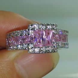 white sapphire ring for men NZ - Professional wholesale Free shipping fashion jewelry 10kt white gold filled pink sapphire Gem MEN wedding ring gift