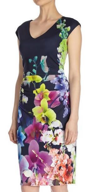 

Elegant Blue Arya Jersey Dress Multi Floral Print Women Dresses 4012, As pictures