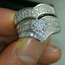 Size 6/7/8/9/10 Free shipping Luxurious Jewellery set 10kt white gold filled white topaz wedding Ring set gift