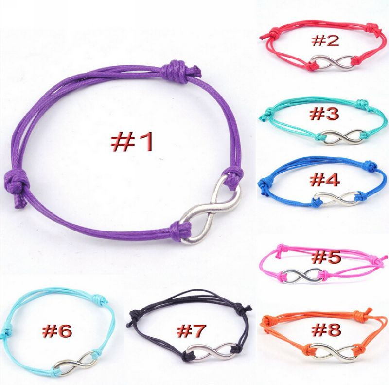 20 stks / partijen Bohemian Style Legering Infinity Charm Armband Handgemaakte Wax Cord Friendship Armband Kerstcadeaus