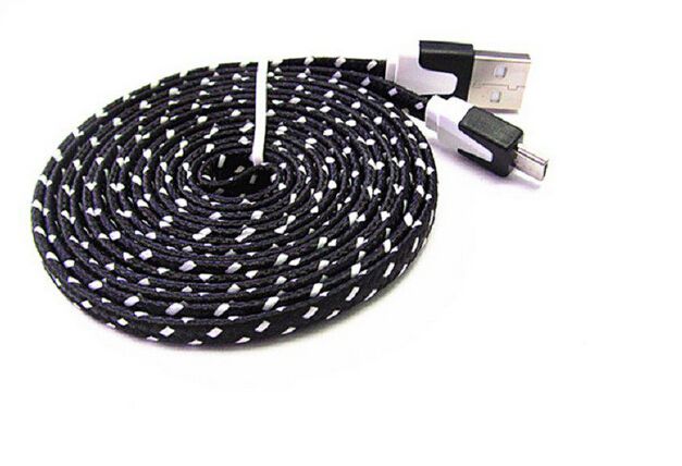 Câble tressé de nouilles de type C Câble micro USB 2.0 Synchronisation des données Chargement 1m 2m 3m Cordon Tissu tissé plat Double couleurs pour Samsung Galaxy S3 S4 S5