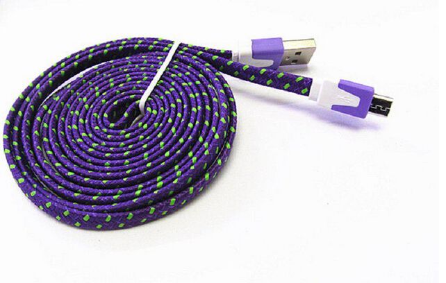 Noodle Braided Type C cable Micro USB 2.0 Cable Sync Data Charging 1m 2m 3m Cord Flat Woven Fabric Dual Colors for Samsung Galaxy S3 S4 S5