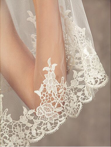 Katedralne zasłony ślubne z Applique Lace Edge One Wintege Vintage Bridal Veil Made Bez Comb2016586