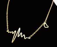 Wholesale ECG Fashion Hot K Gold Heart Beat Pendant Necklace Heartbeat Statement Necklace Body Chain Stainless Steel Jewelry Women