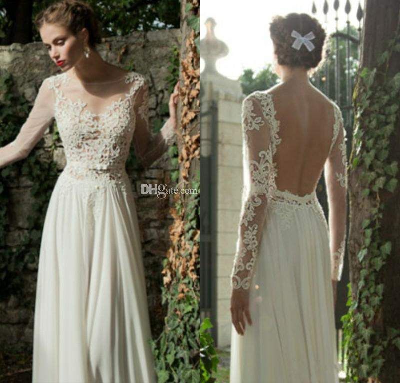 2014 Chiffon Lace Summer Collection Sheer Wedding Dresses Long Sleeves ...