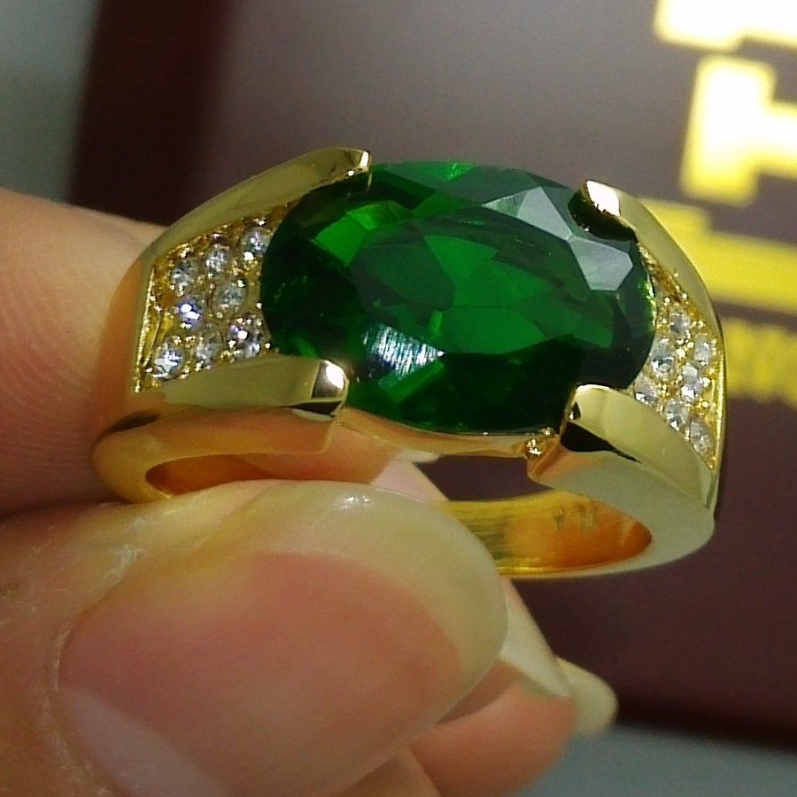 

Size 9/10/11 Fashion jewelry 10kt gold filled GF Peridot Gem Men Ring gift