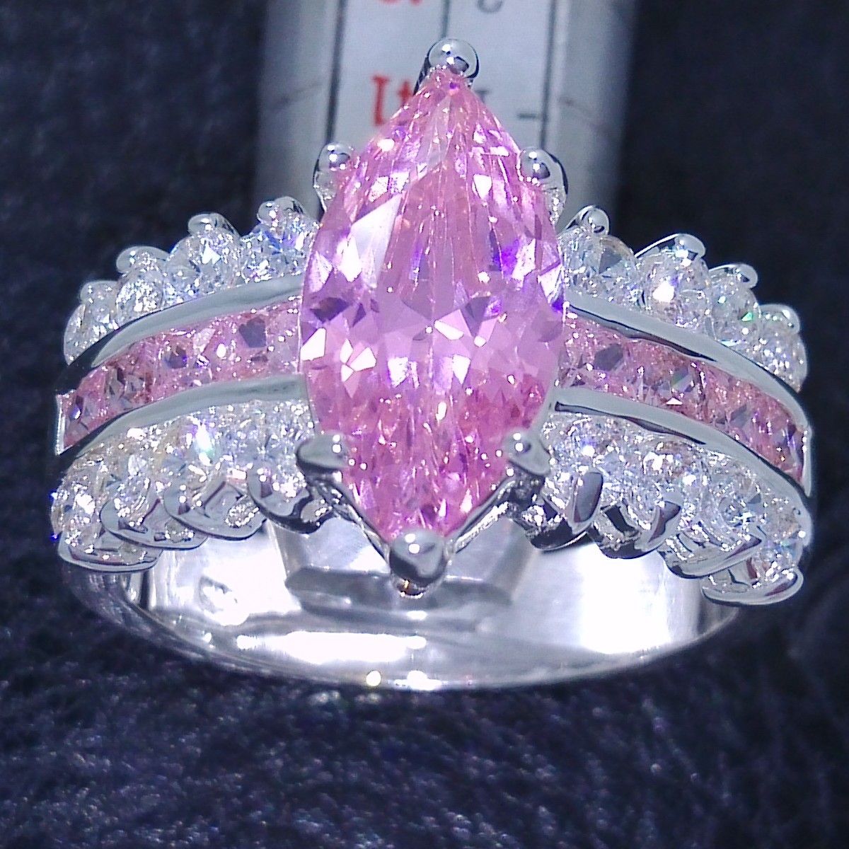 Victoria Wick Claw Zestaw Marquise Cut Pink Sapphire Symulowany Diament 925 Srebrny Obrączka Ślubna SZ 5-10 Darmowa Wysyłka