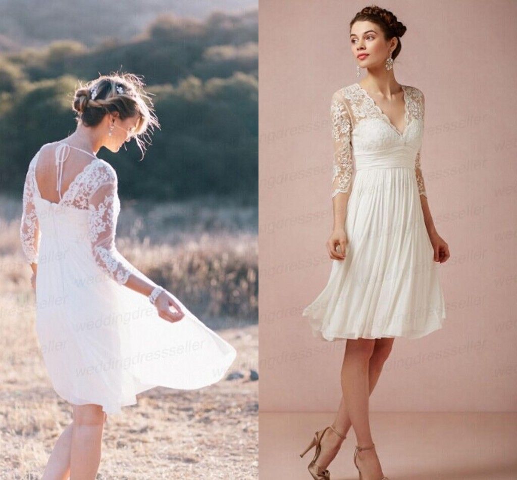 short beach wedding dresses sheer 3 4 long