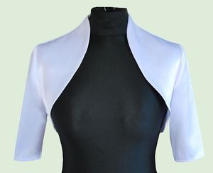 Nya Kvinnor Bröllopsklänningar Jackor Vit Satin Bolero Shrug Jacket med Half Sleeves Custom Made DH7383