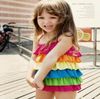 Beachwear girls Hot-Selling 2014 Summer Rainbow kid Swimwear One Piece Dress girl swimsuit Female Child Kids Swimwear