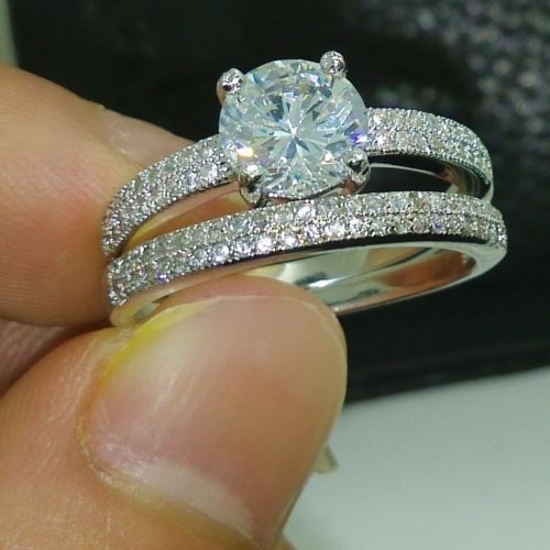 Free shipping Brand New FASHION Jewelry Lady White Sapphire Gemstones 925 Sterling Silver Wedding Band Ring set Sz5/6/7/8/9