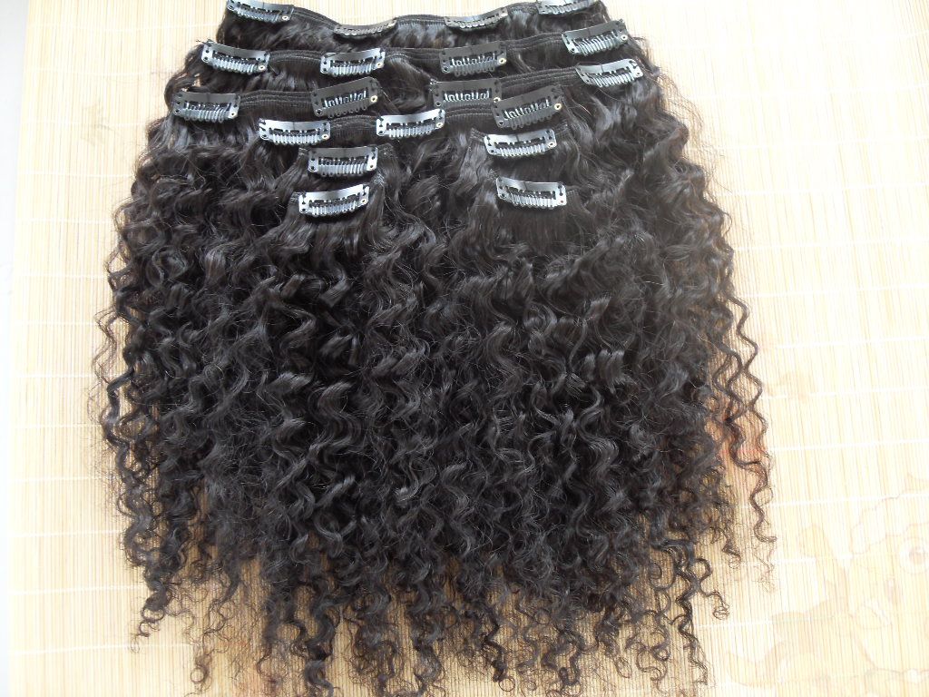 New Style Brazilian Virgin Curly Hair Weft Clip In Kinky Curl