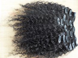 brazilian curly hair weft clip in kinky curl weaves unprocessed natural black color human extensions can be dyed 1piece