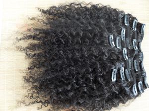 Kıvırcık Kıllar Saç toptan satış-Brezilyalı kıvırcık saç atkı kinky curl içinde klip işlenmemiş doğal siyah renk insan uzantıları boyalı adet boyanabilir