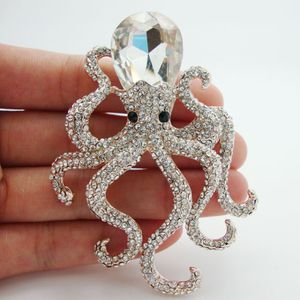 Wholesale-Classic ornate octopus white crystal rhinestones rose gold-plated pendant brooch pins Very beautiful unique girl