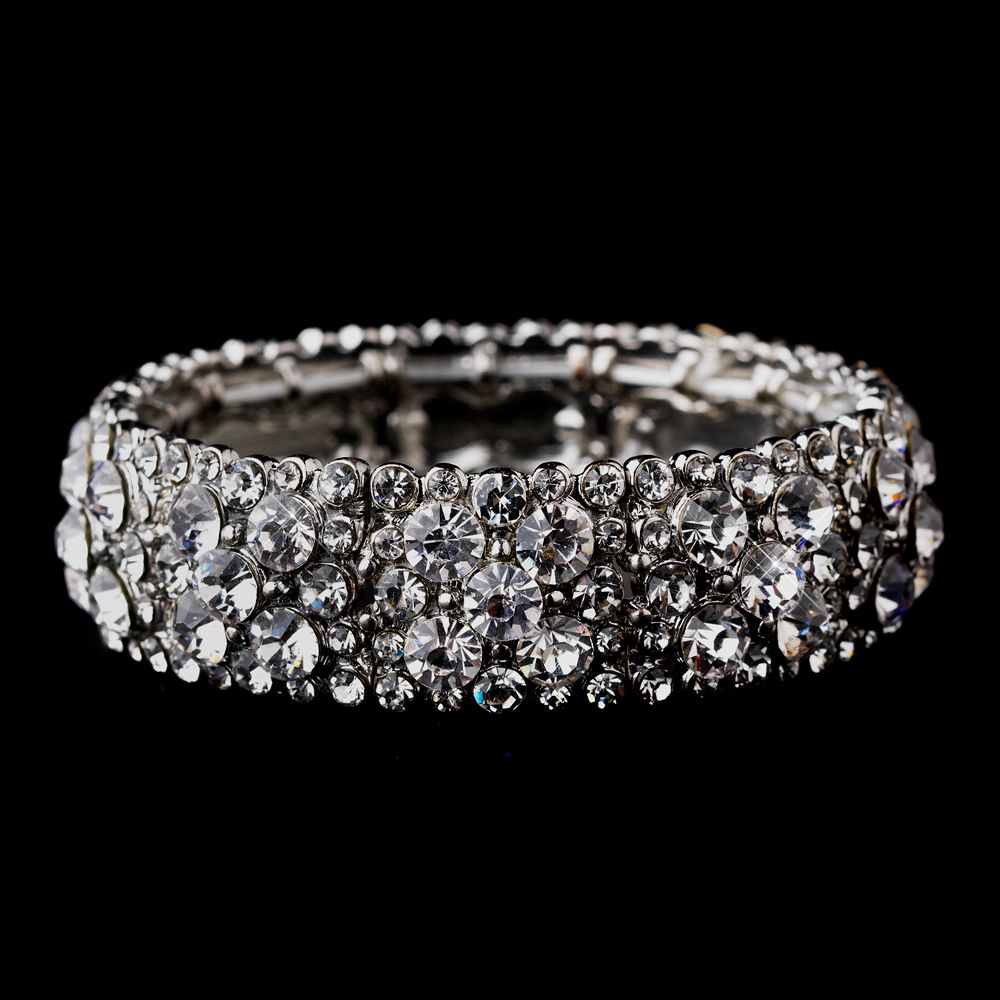 Bracciale da sposa elasticizzato in cristallo di strass trasparente argento rodio scintillante