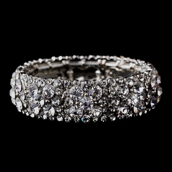 

Sparkling Rhodium Silver Clear Rhinestone Crystal Stretch Wedding Bracelet