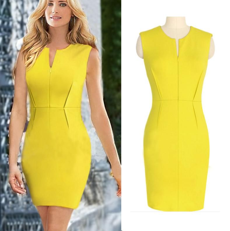 yellow stretch dress