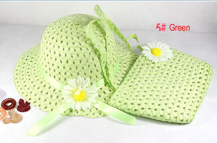 Lovely Sunflower Flower Summer Hat Girls Kids Beach Hats Bags Flower Straw Hat Cap Tote Handbag Bag Suit fit 1-6 Years child