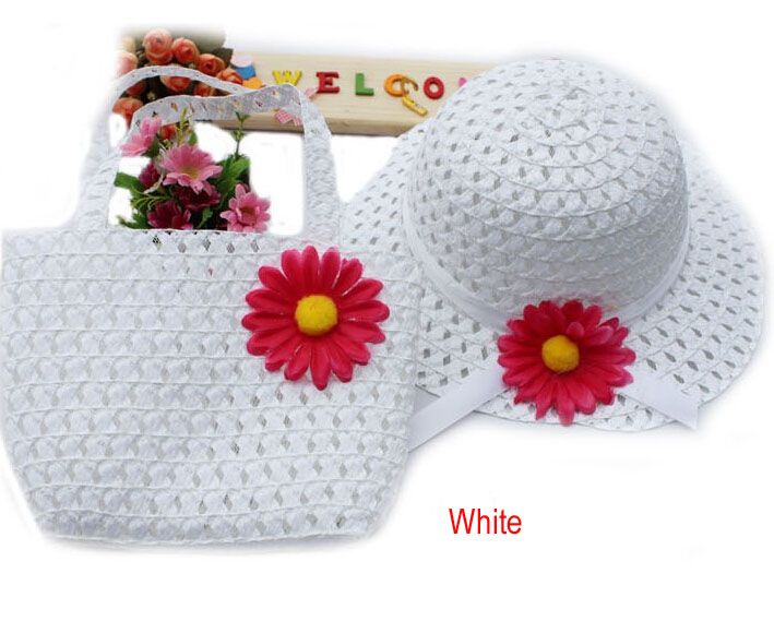 Lovely Sunflower Flower Summer Hat Girls Kids Beach Hats Bags Flower Straw Hat Cap Tote Handbag Bag Suit fit 1-6 Years child