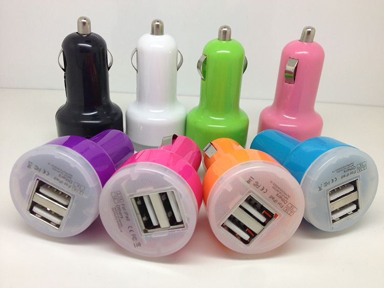 Colorful Dual USB 2 Port Car Charger Cigarette 2.1A Auto Power Adapter for Iphone 7 7plus 6 6S 5 5S Ipad Samsung LG