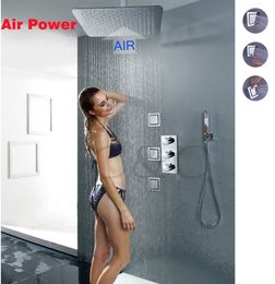 Rainfall Bathroom Shower Set 16 Inch UFO Ultra-thin Air Drop Saving Rainfall Shower Head Thermostat Shower Faucet 007-40X40TA-3MF
