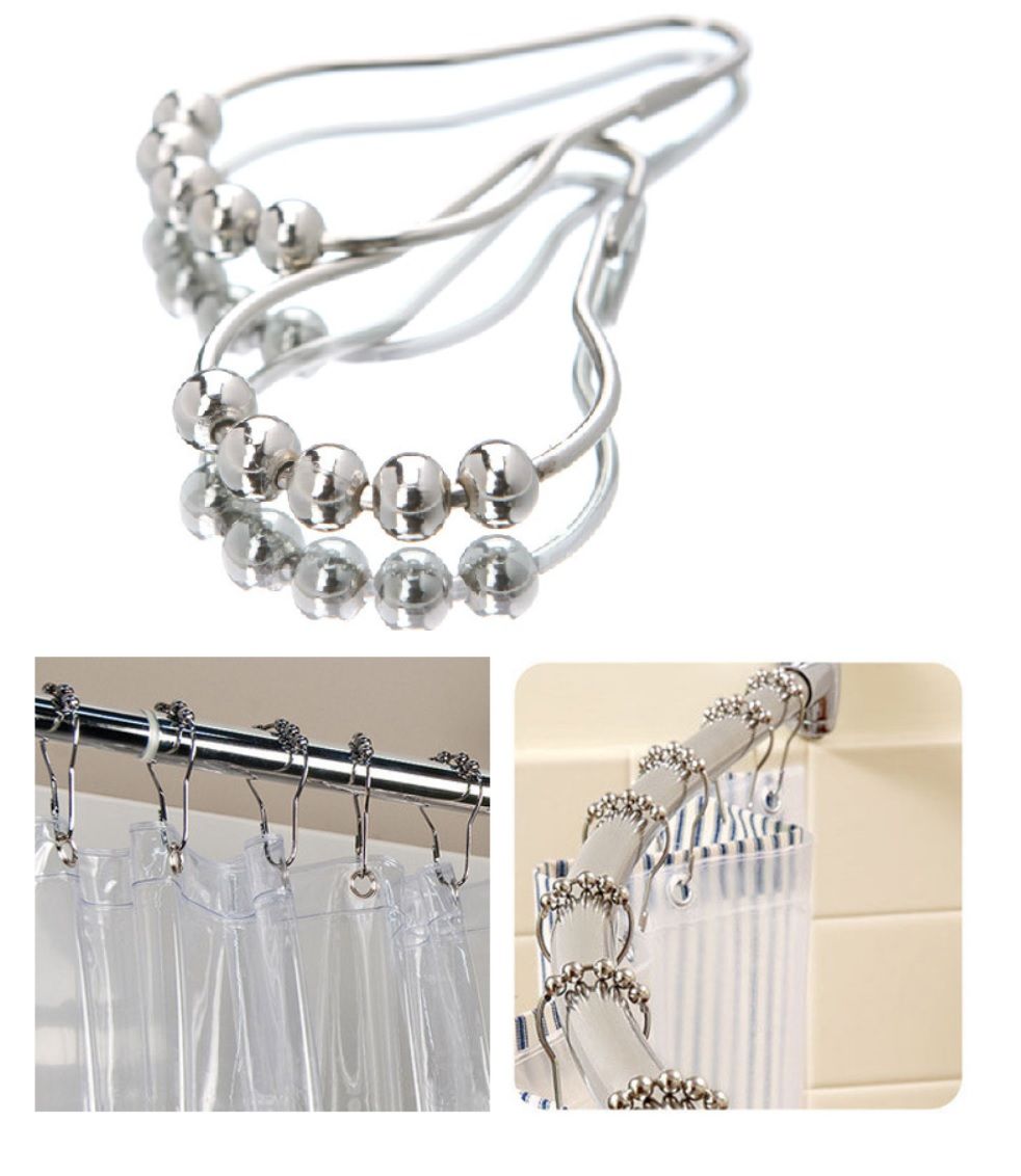 Rolling Shower Curtain Hooks Rings Roller 5 Pearls Easy Sliding Mute