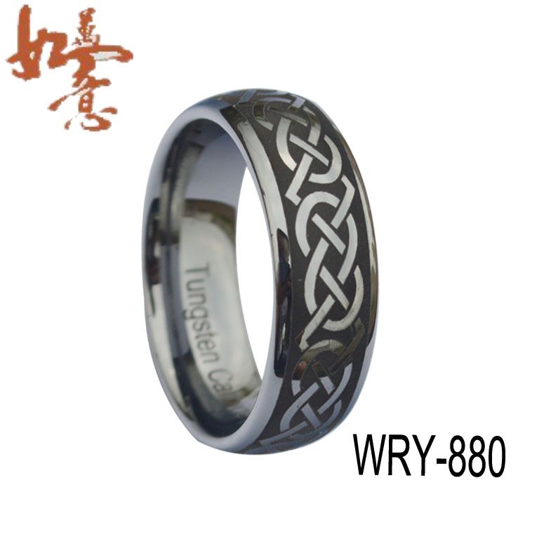 

NEW ARRIVALS Domed Black Laser Celtic Tungsten Carbide Ring for Men 8mm width item NO. WRY-880