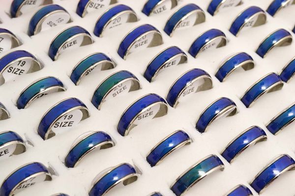 

Wholesale Lots 6mm Color Changing Mood Rings Bands With Size Lable High Quality and Endurable Color Changing r627