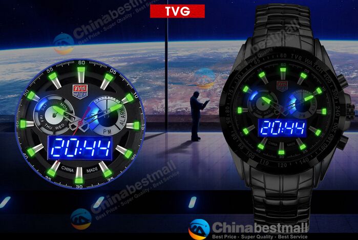 TVG Sports City Hunter LED Pointer Quartz Armbandsur Men Fashion 30am Vattentät Dual Time Man Militär Klockor med Lysande